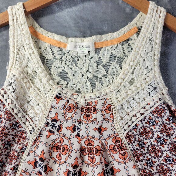 Taylor & Sage Womens Tank Top XS Boho Patchwork‎ Lace Crochet Festival Hippie - Picture 4 of 8